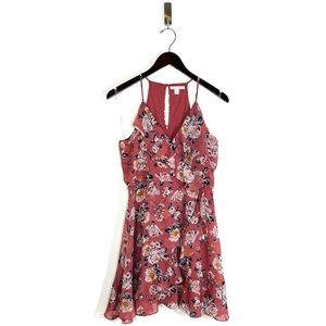 Pink Floral Faux Wrap Dress